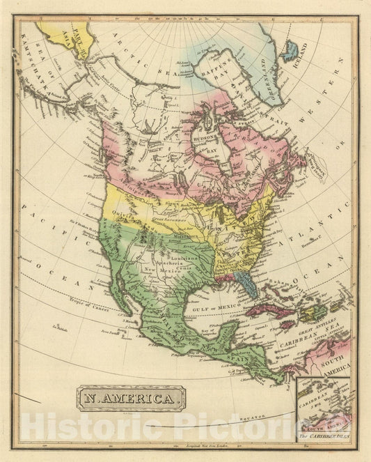 Historic Map : World Atlas Map, N. America. 1822 - Vintage Wall Art