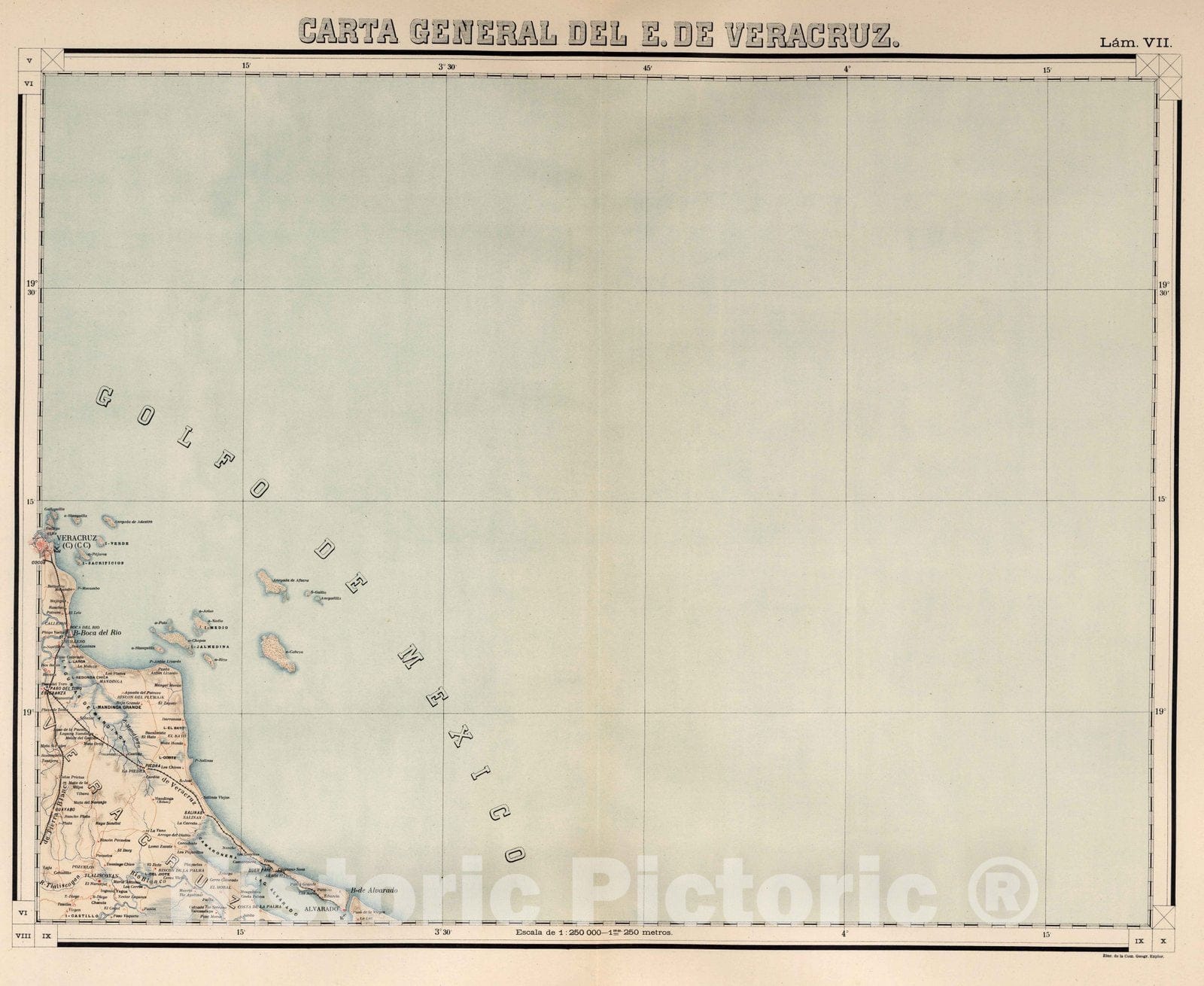 Historic Map : Veracruz (Mexico), State Atlas Map, Lam. VII. Carte General de E. de Veracruz. 1905 , Vintage Wall Art