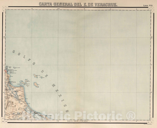 Historic Map : Veracruz (Mexico), State Atlas Map, Lam. VII. Carte General de E. de Veracruz. 1905 , Vintage Wall Art