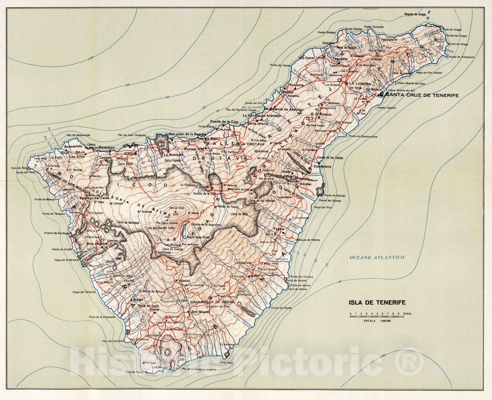 Historic Map : Tenerife (Canary Islands) Geography Book, Isla de Tenerife. 1953 , Vintage Wall Art