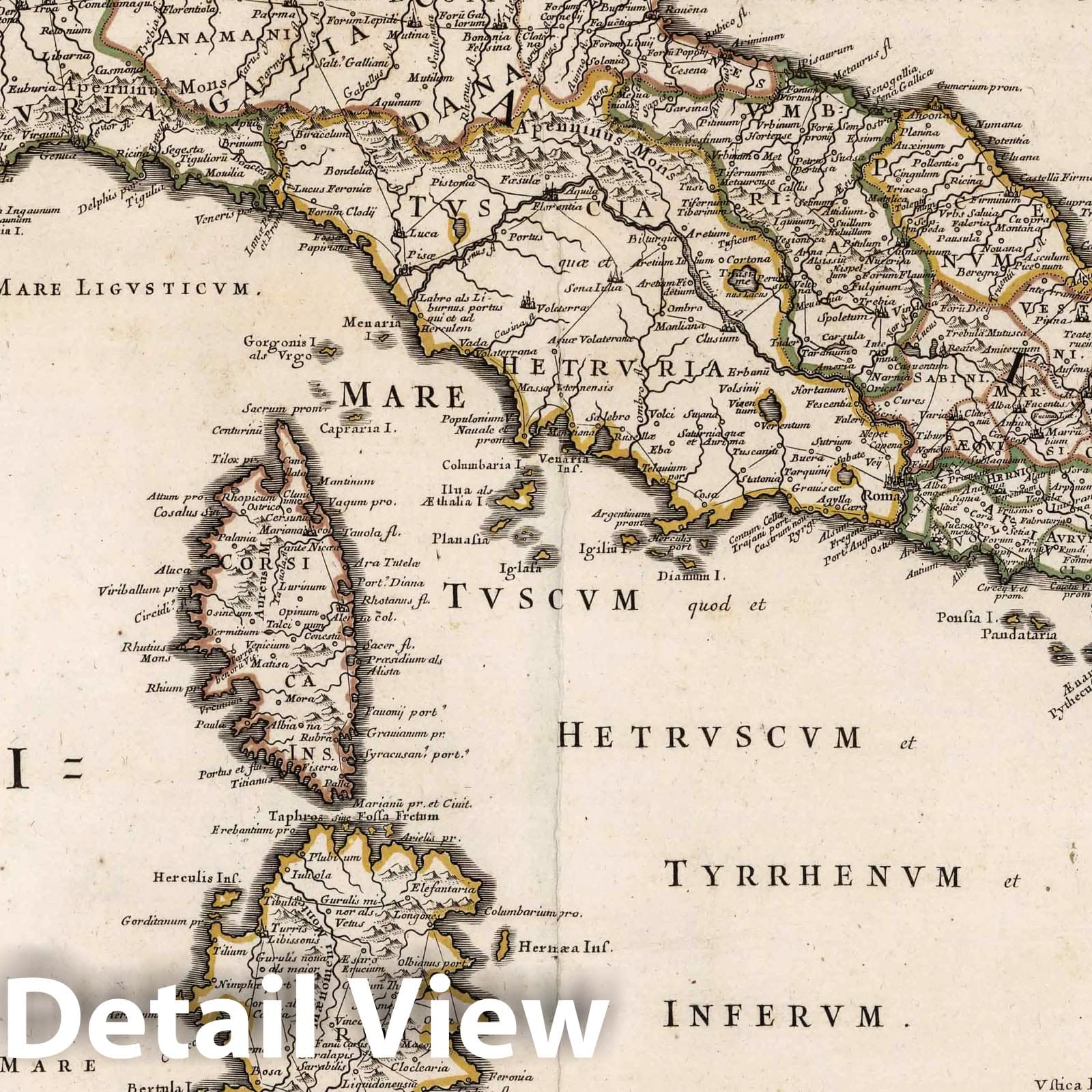 Ancient Italy, Sicily, Sardinia & Corsica - 1692 Historical Map Print