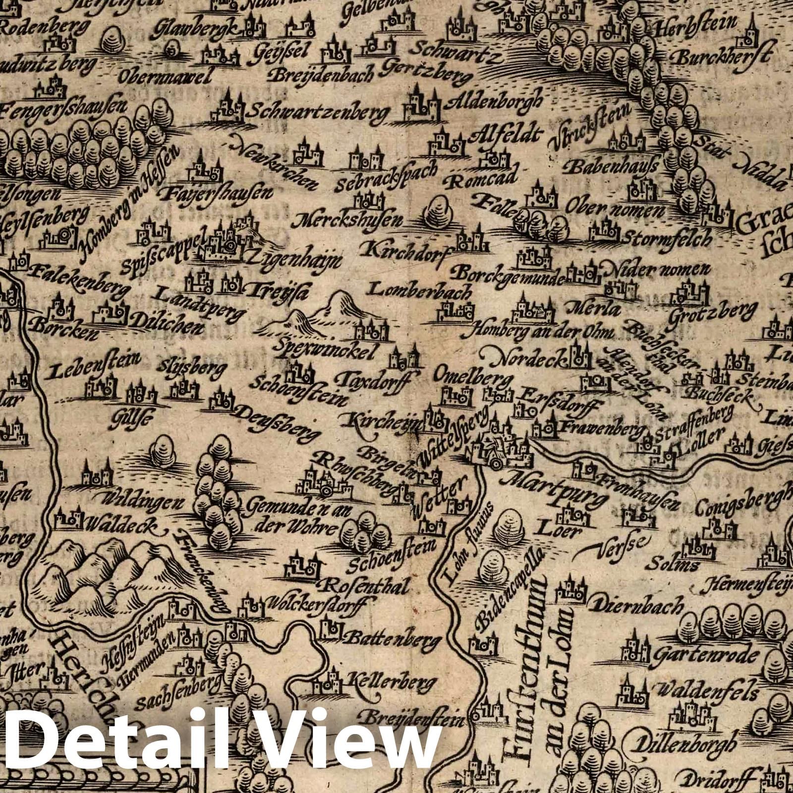 Hessen, Germany 1600 Historical Map Print