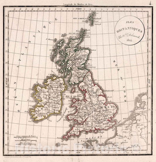 Historic Map : England, British IslesIles Britanniques 1824. 1824 , Vintage Wall Art