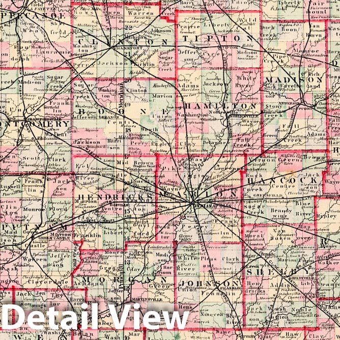 Indiana - Railroad Map, 1882 - Historical Map Print