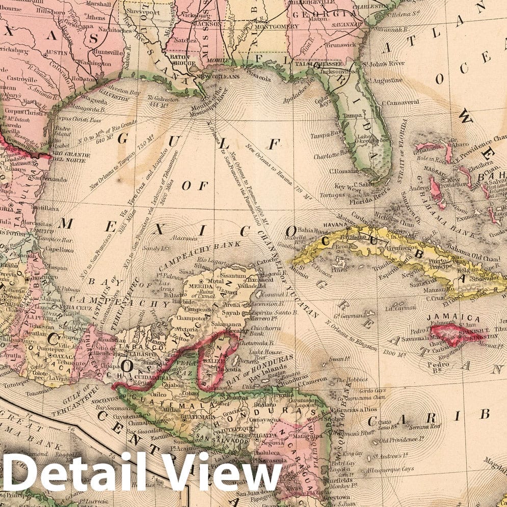 Mexico, Central America, and the West Indies - Railroad Map, 1868