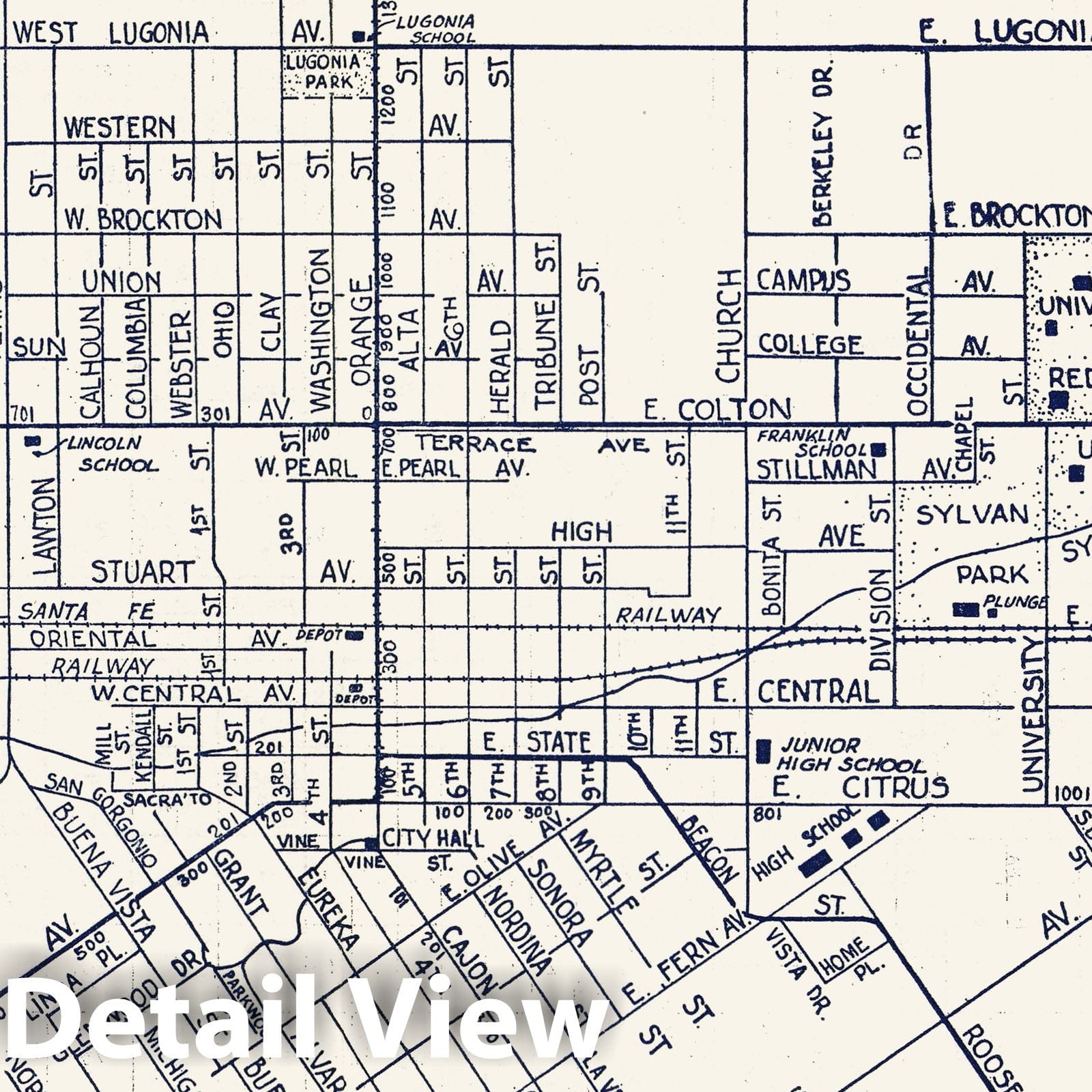 Map of Redlands, California, 1938 - Vintage Wall Art