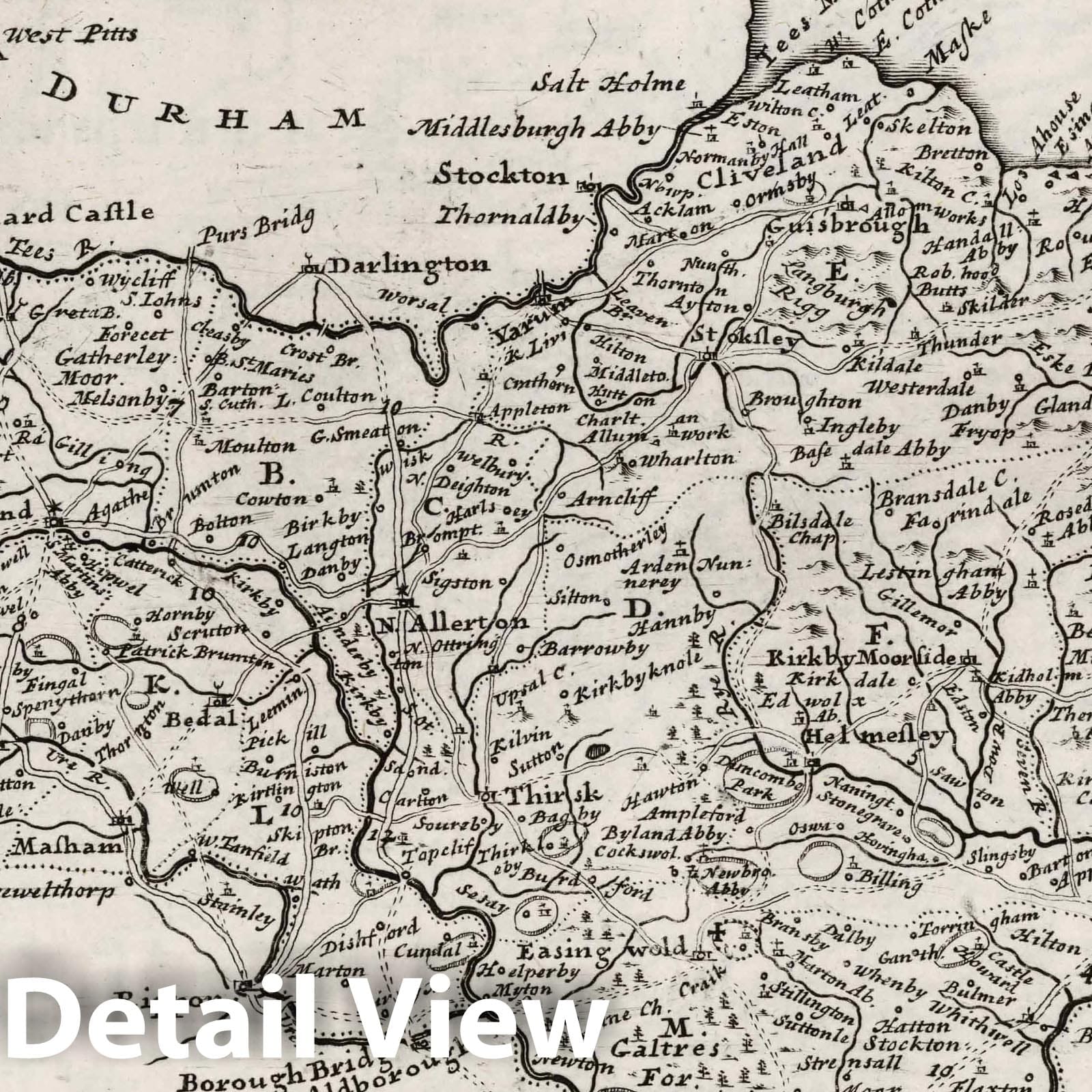 North Riding of Yorkshire, England - Road Map, 1724 - Herman Moll