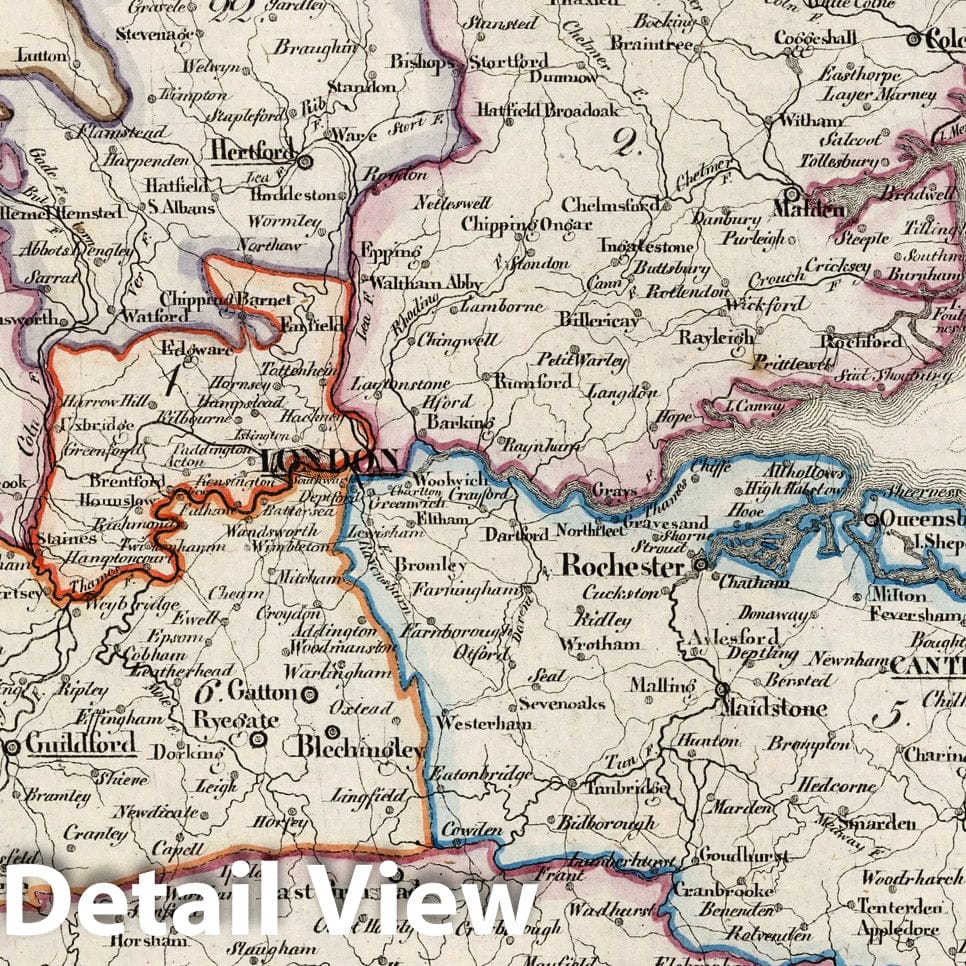 England - Boundary Map, 1830 - Historical Map Print
