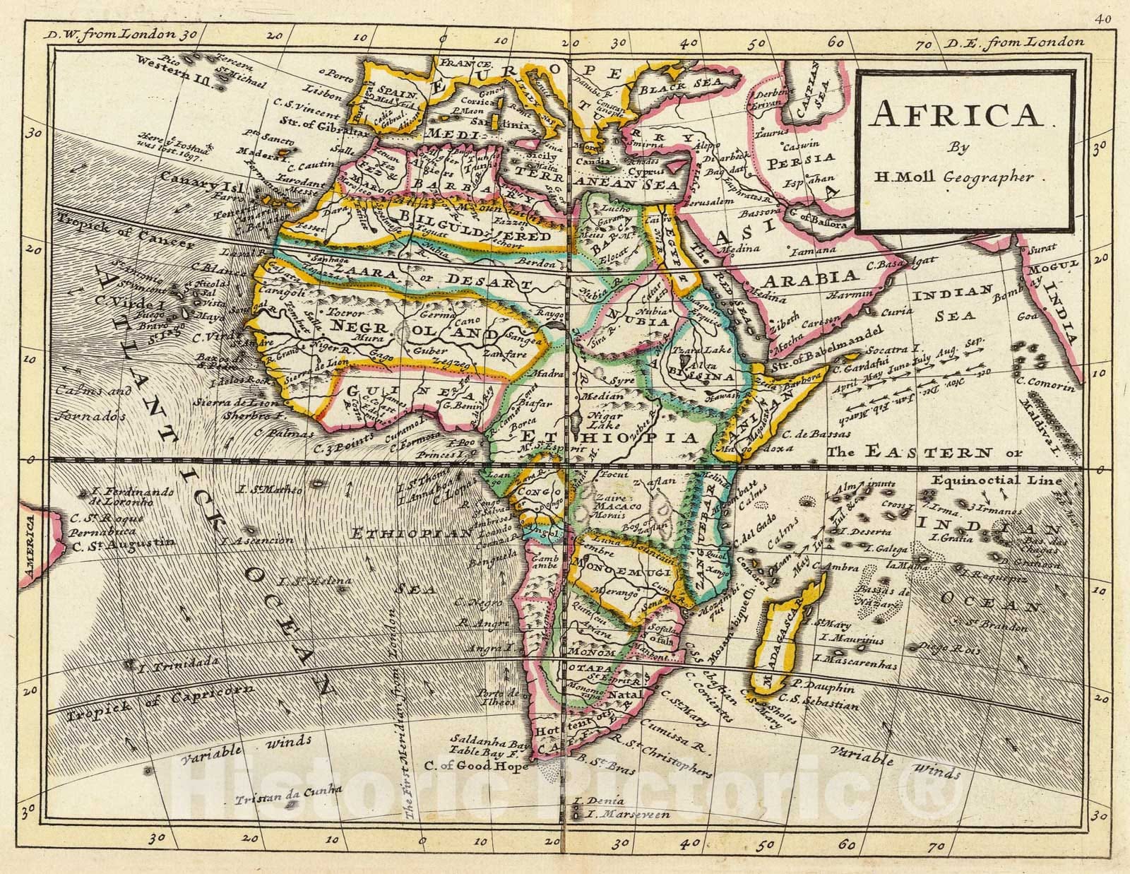 Historic Map - Atlas Map, Africa. 1736, - Vintage Wall Art