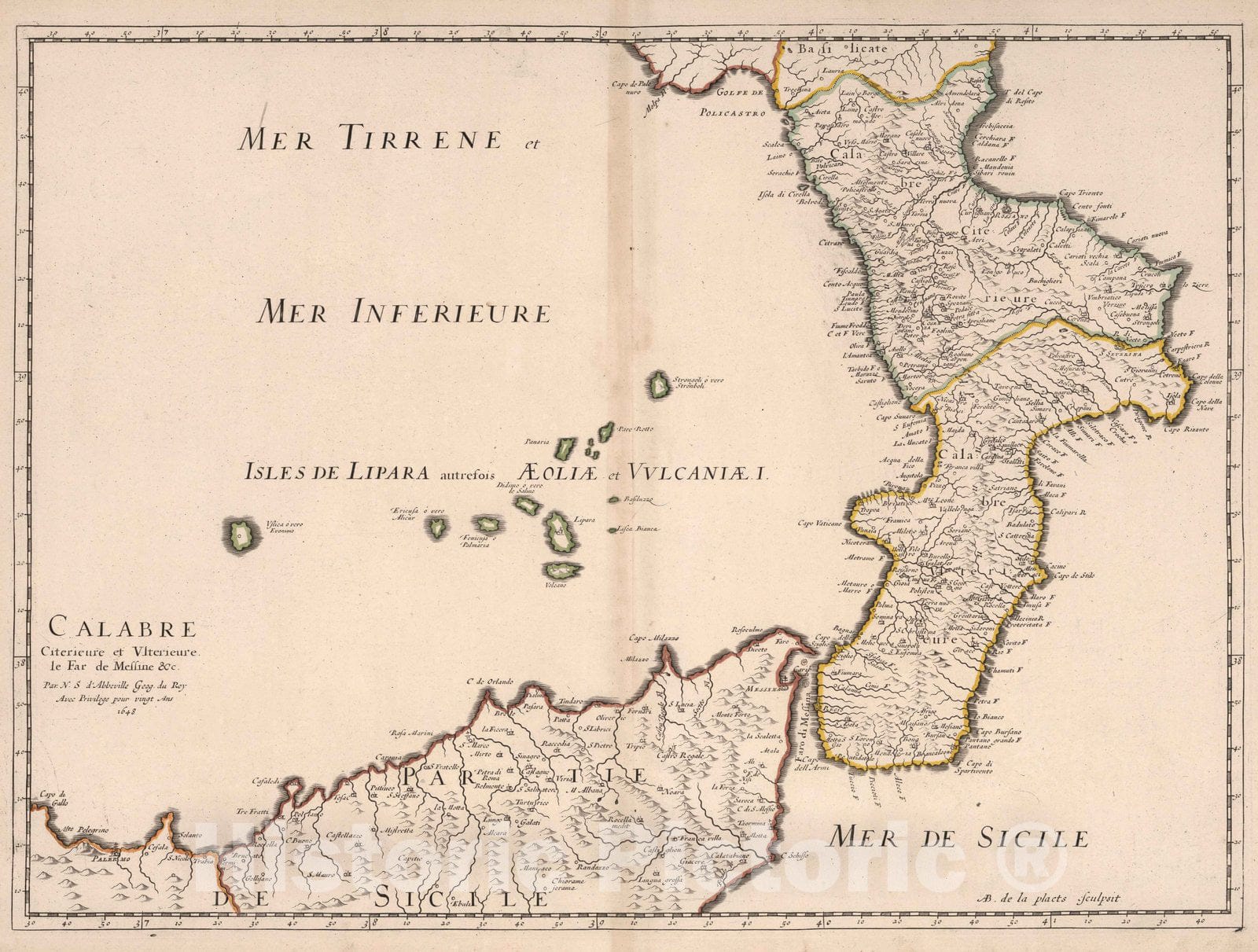 Calabria, 1648 Historical Map Print - Sanson Atlas Reproduction