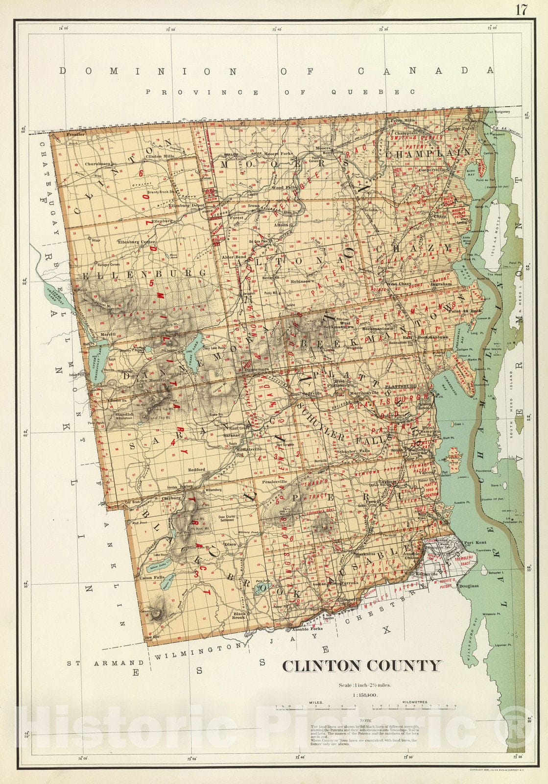 Historic Map : State Atlas Map, Clinton County. 1895 - Vintage Wall Art