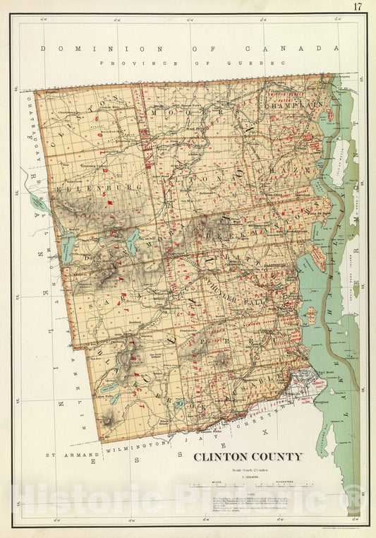 Historic Map : State Atlas Map, Clinton County. 1895 - Vintage Wall Art
