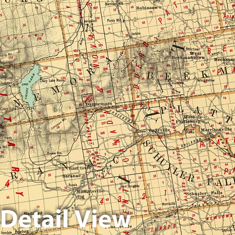 Clinton County, New York - Railroad Map, 1895 - Historical Map Print