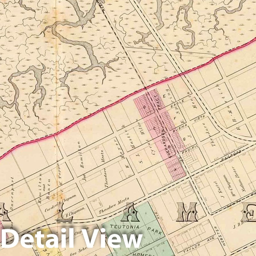 Historic Map : Alameda (Calif), California, Official and historical atlas map of Alameda County, California, County Atlas Map, Alameda west. 1878 , Vintage Wall Art