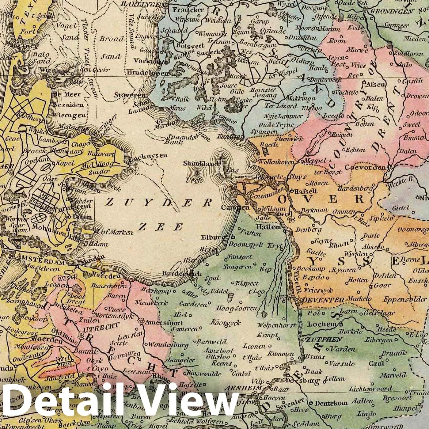 Netherlands - River Map, 1823 - Historical Map Print