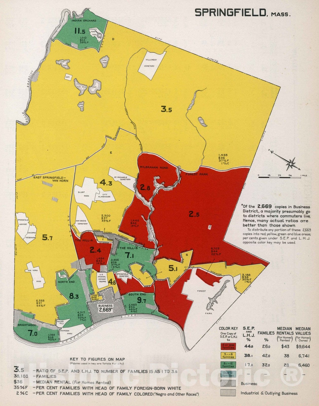 Historic Map : Springfield, Mass. 1932 - Vintage Wall Art