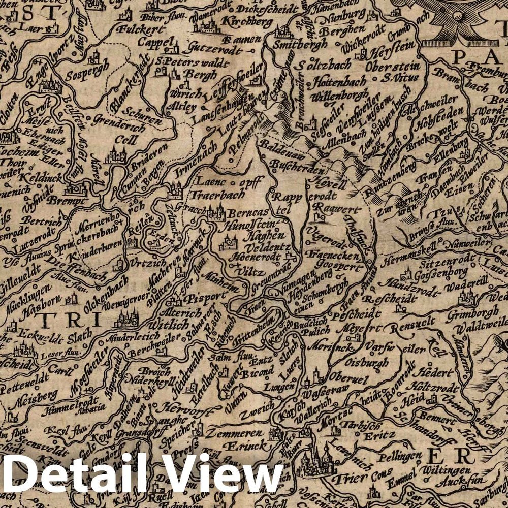 Historic Map : Germany,36. Trier. 1600 , Vintage Wall Art