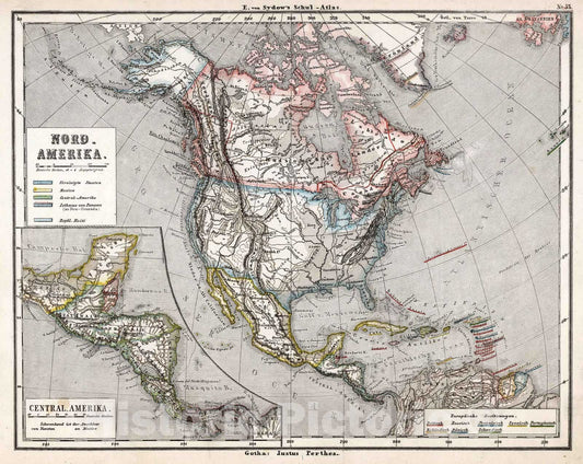 Historic Map : School Atlas Map, 33. Nord-Amerika. Central Amerika. 1872 - Vintage Wall Art