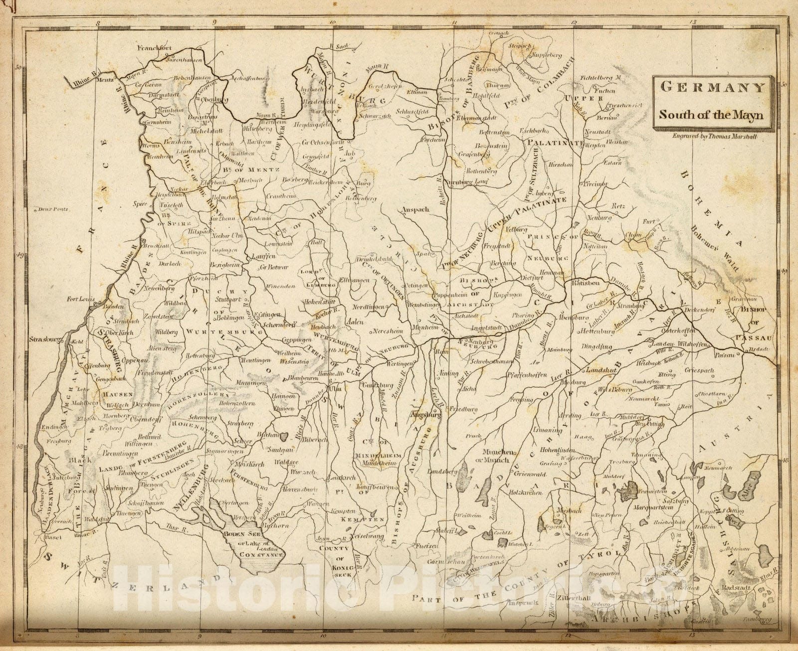 Historic Map : World Atlas Map, Germany south. 1804 - Vintage Wall Art