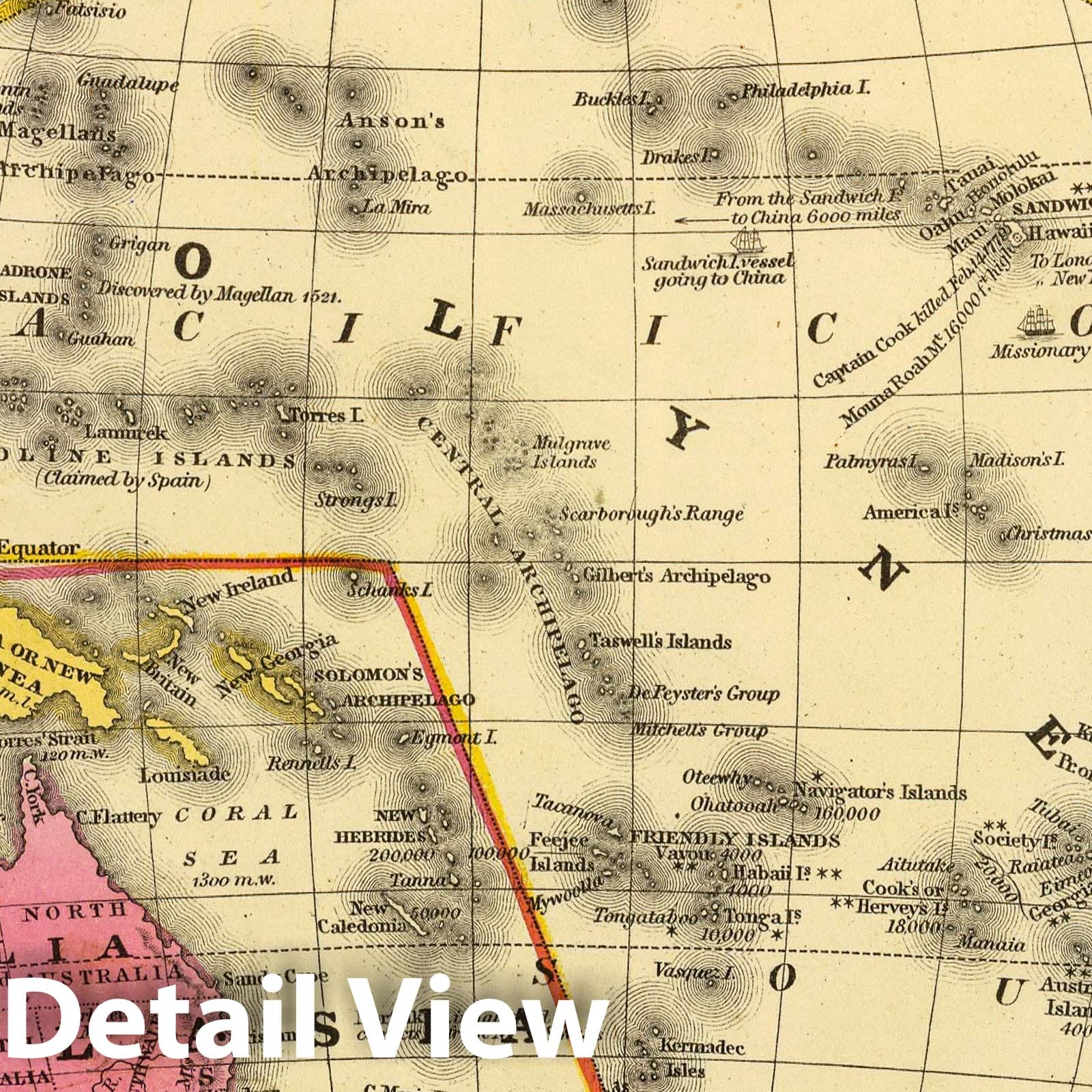 Oceania, 1847 - Historical Map Print from Mitchell's School Atlas