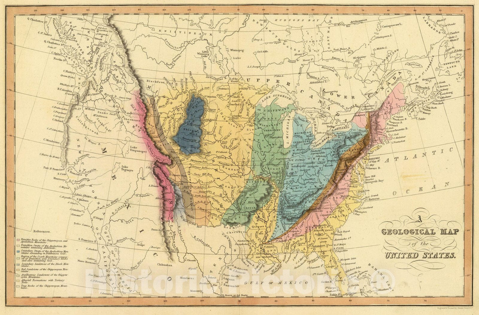 Historic Map : Geol. map US, 1832 - Vintage Wall Art