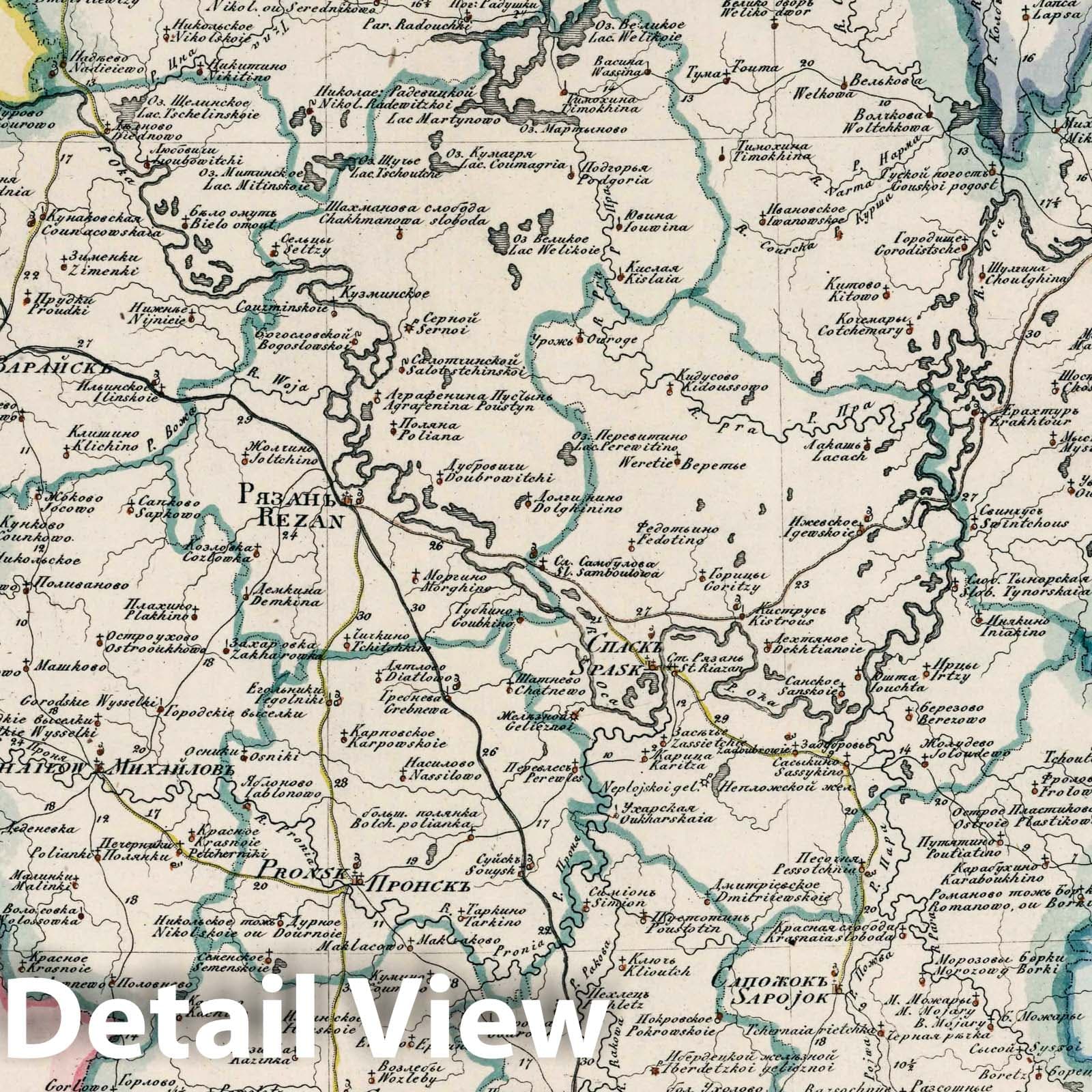 Ryazan Governorate, Russia - 1829 Historical Map Print