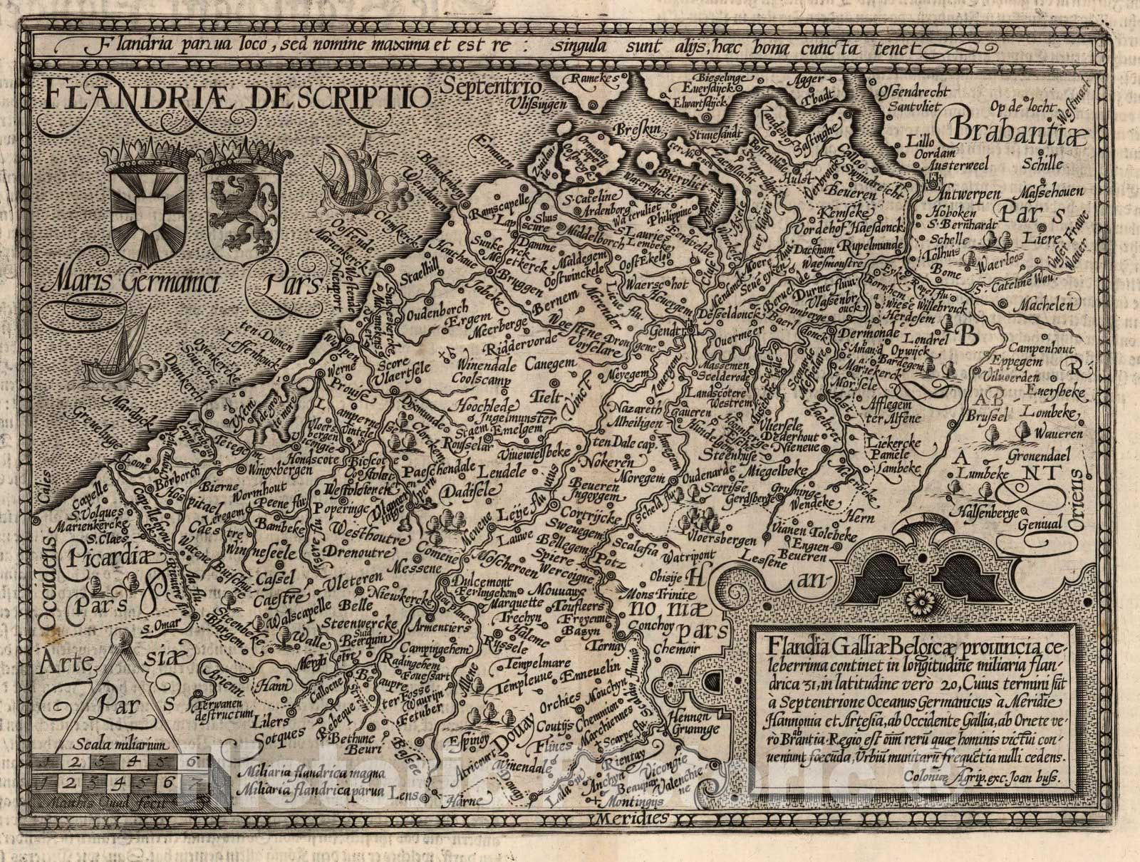 Historic Map : Belgium,47. Flandriae descriptio. 1600 , Vintage Wall Art
