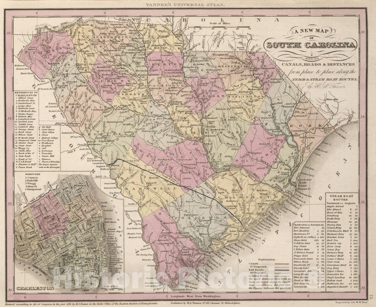 Historic Map : World Atlas Map, South Carolina. 1836 - Vintage Wall Art