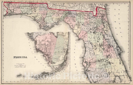 Florida - Railroad Map, 1884 - Historical Map Print