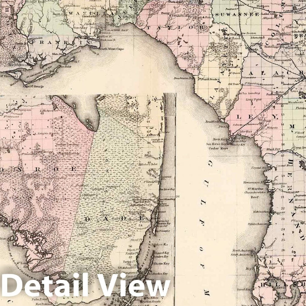 Historic Map : Florida. 1884 - Vintage Wall Art