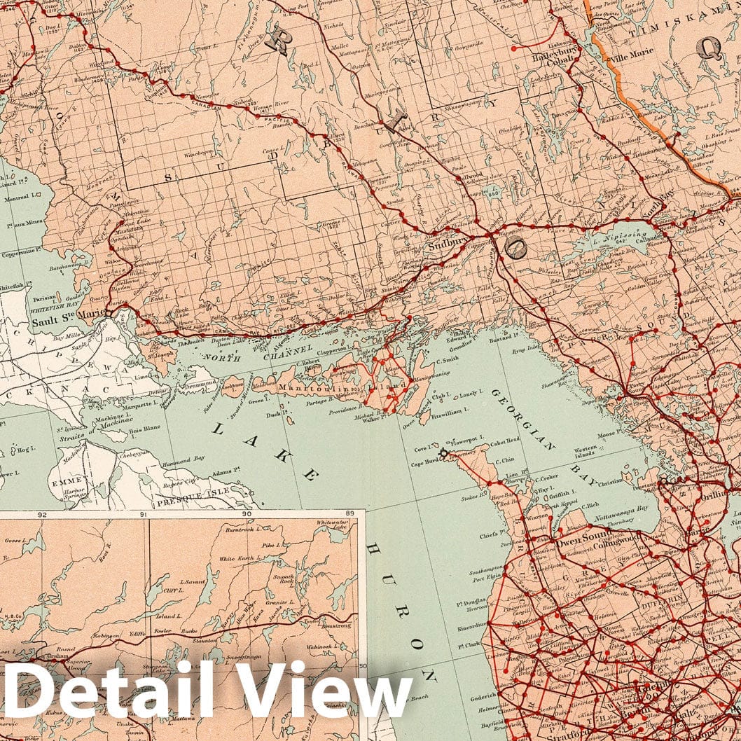 Ontario and Quebec - Railroad Map, 1915 - Historical Map Print