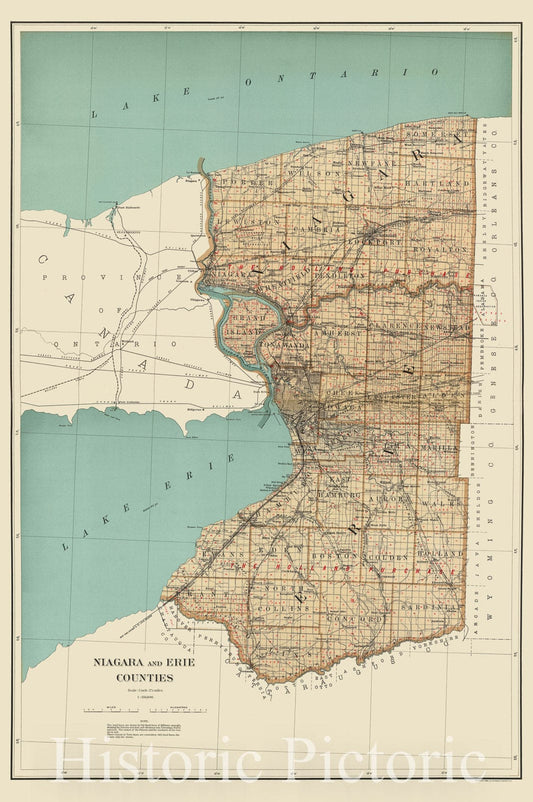 Historic Map : State Atlas Map, Niagara and Erie counties. 1895 - Vintage Wall Art