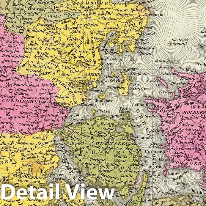 Denmark, 1846 - Historical Map Print from Mitchell's Universal Atlas