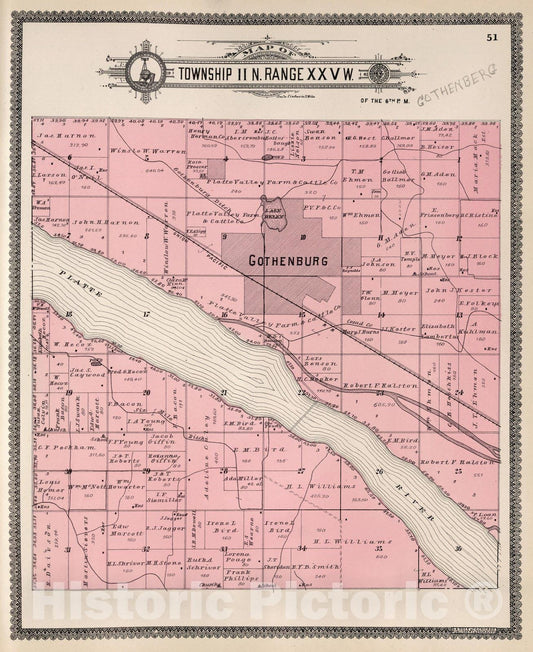 Historic Map : Dawson County Nebraska, County Atlas Map, Township 11 N. Range XXV W. 1904 - Vintage Wall Art