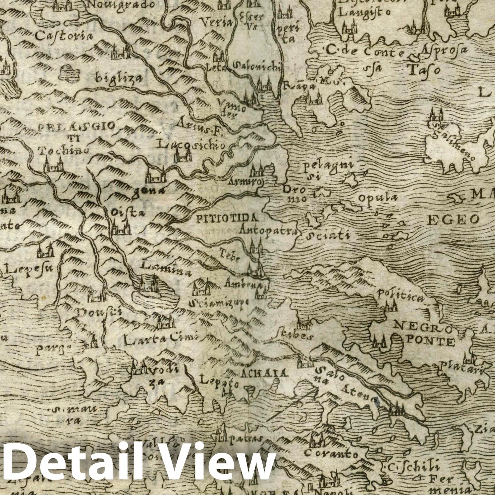 Greece - Route Map, 1548 - Ptolemeo Atlas Historical Map Print