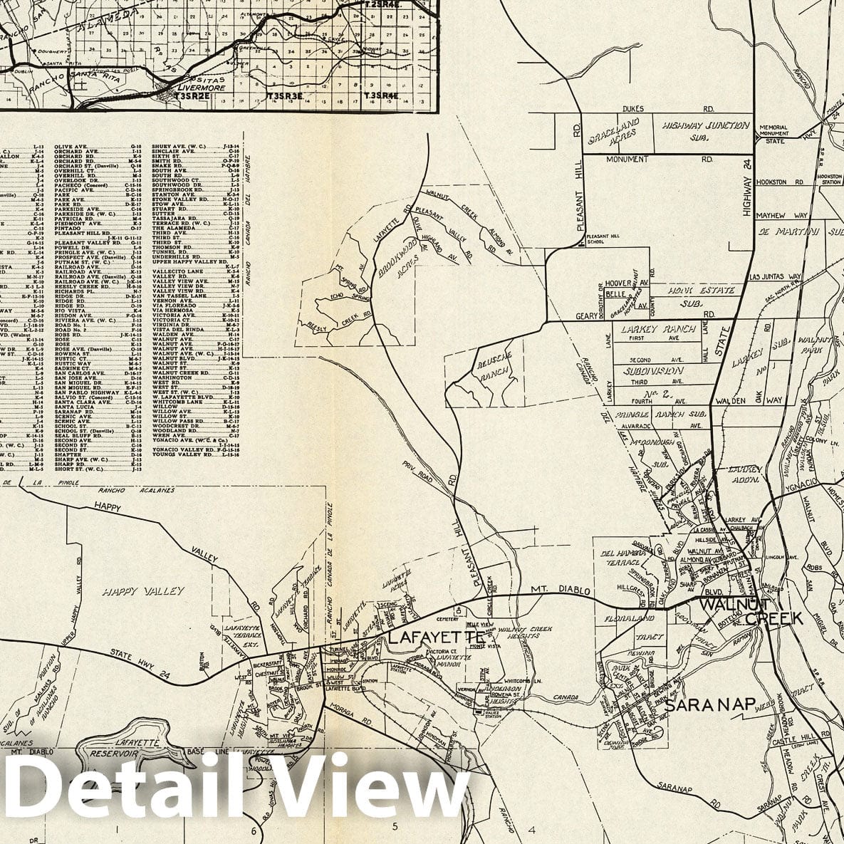 Walnut Creek, Concord, Lafayette, Orinda, Danville, California - 1938 Road Map Print