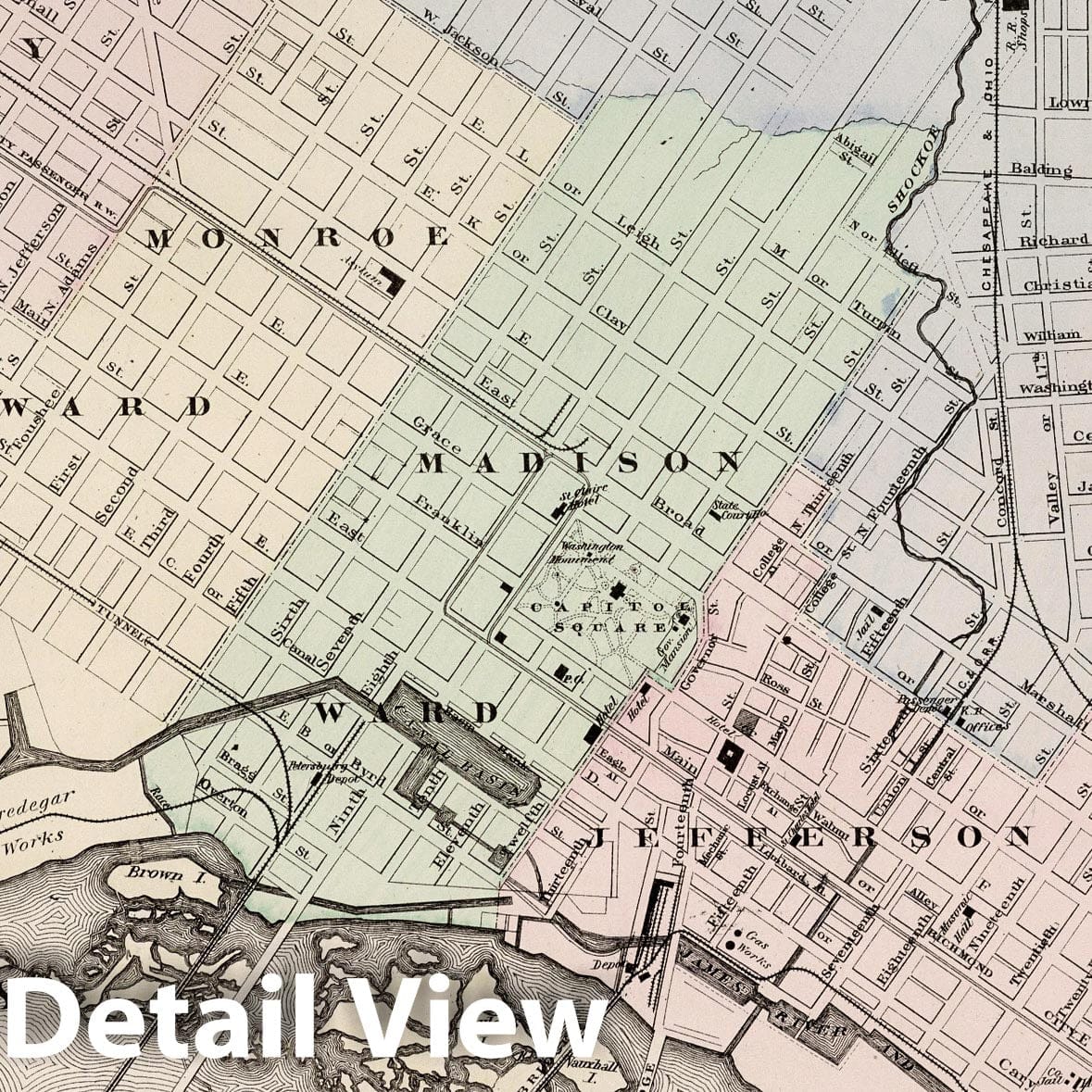 Richmond, Virginia - Railroad Map, 1884 - Historical Map Print