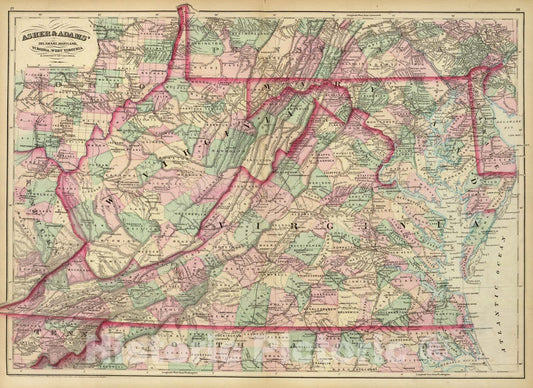 Historic Map : Delaware, Dela, Md, Va, W. Va, D.C. 1874 , Vintage Wall Art