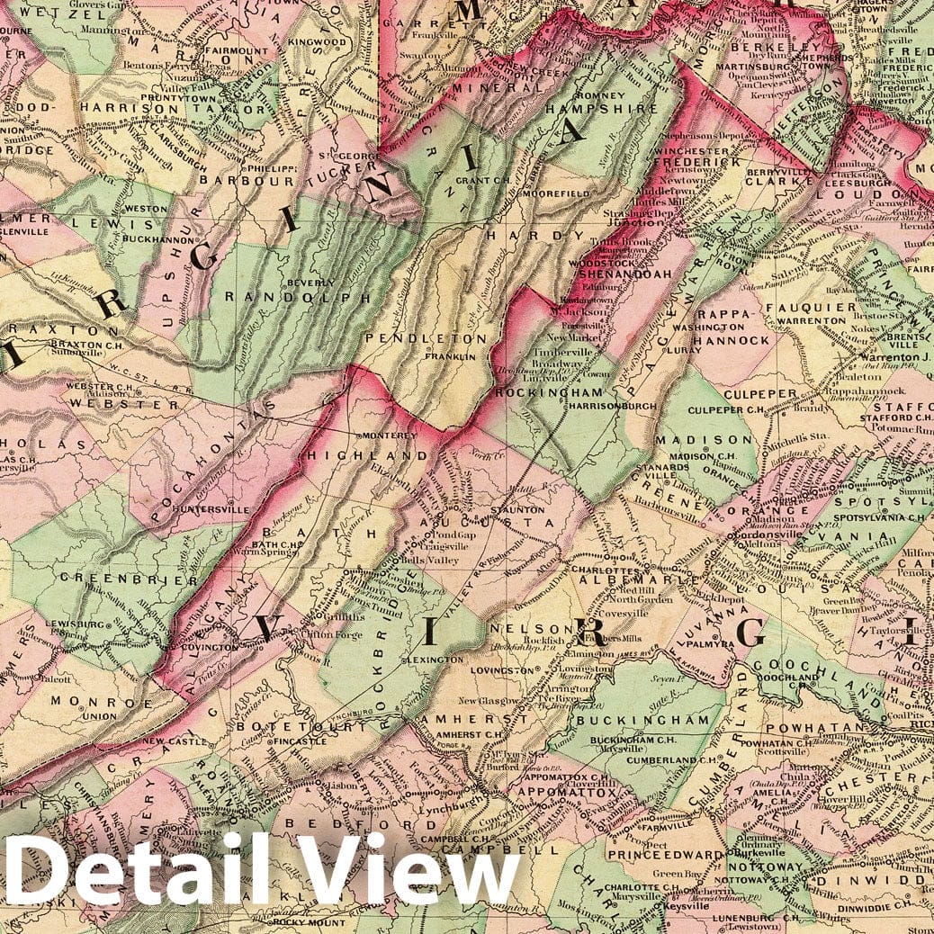 Delaware, Maryland, Virginia, West Virginia & District of Columbia Railroad Map 1874