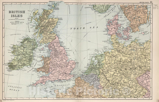 Historic Map : World Atlas Map, British Isles 13 1891 - Vintage Wall Art