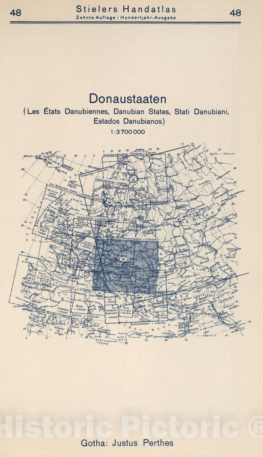 Historic Wall Map : Index Map: 48. Donaustaaten. Danubian States, 1925 - Vintage Wall Art