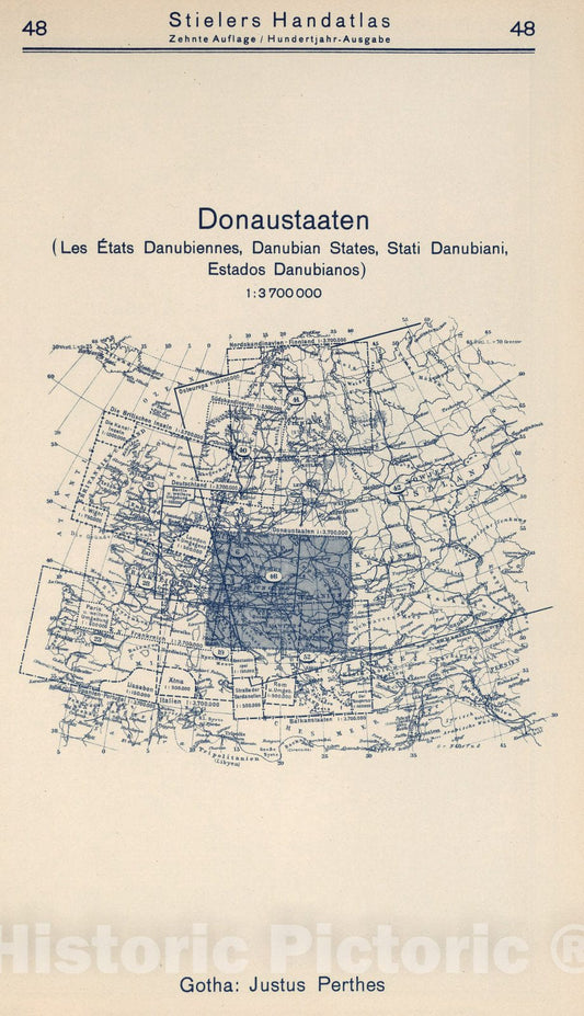 Historic Wall Map : Index Map: 48. Donaustaaten. Danubian States, 1925 - Vintage Wall Art