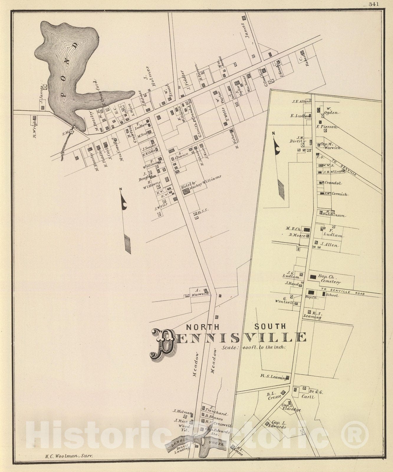 Historic Map : State Atlas Map, North, south Dennisville. 1878 - Vintage Wall Art