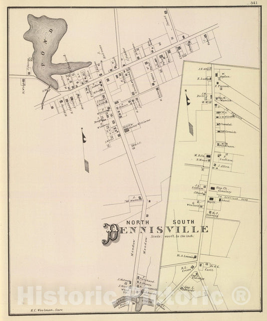Historic Map : State Atlas Map, North, south Dennisville. 1878 - Vintage Wall Art