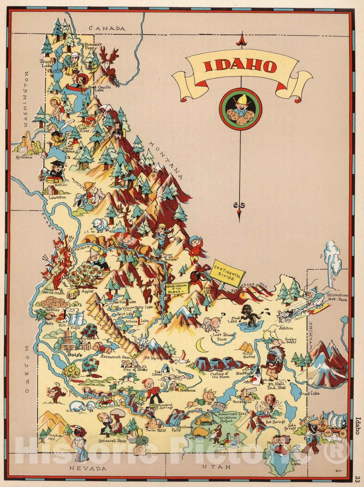 Historic Map, Idaho. 1935 - Vintage Wall Art