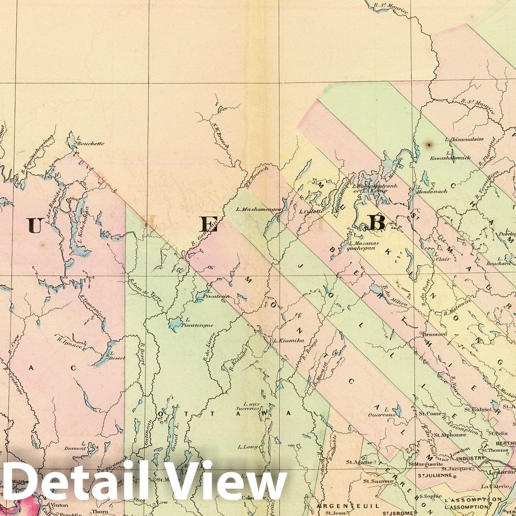 Quebec - Railroad Map, 1874 - Asher & Adams Historical Map Print