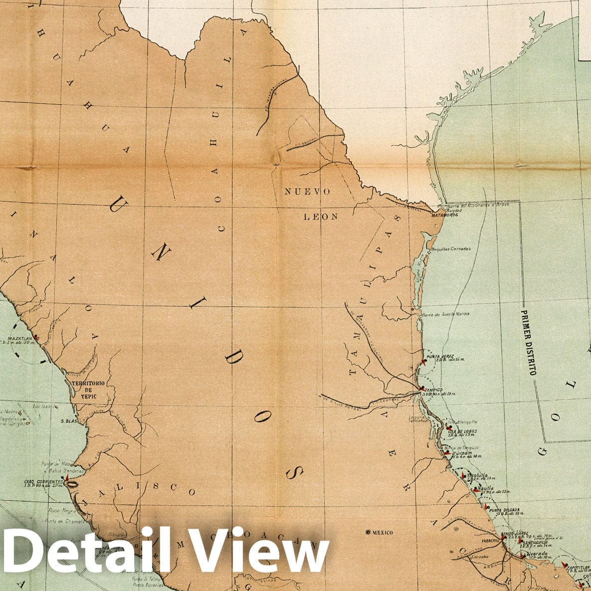 Mexico Coasts - Nautical Chart, 1907 - Historical Map Print