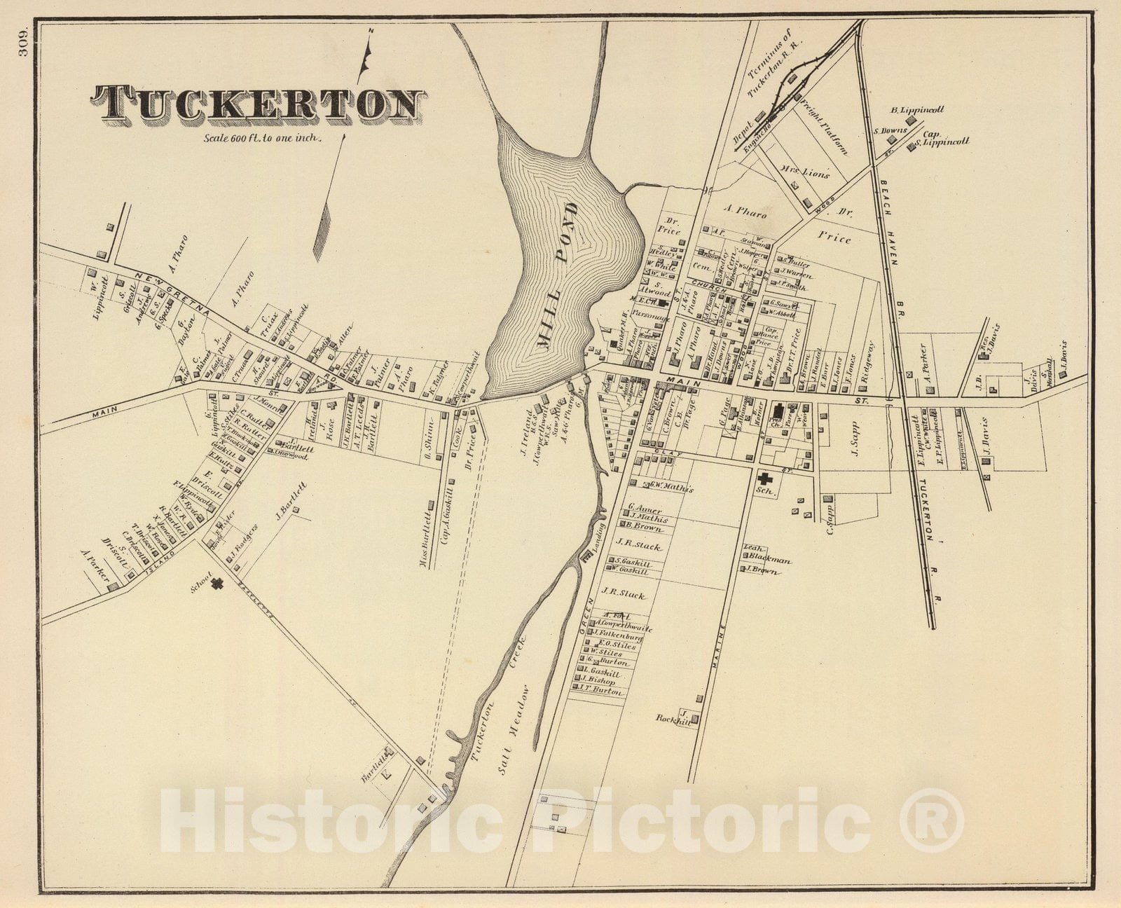 Historic Map : State Atlas Map, Tuckerton. 1878 - Vintage Wall Art