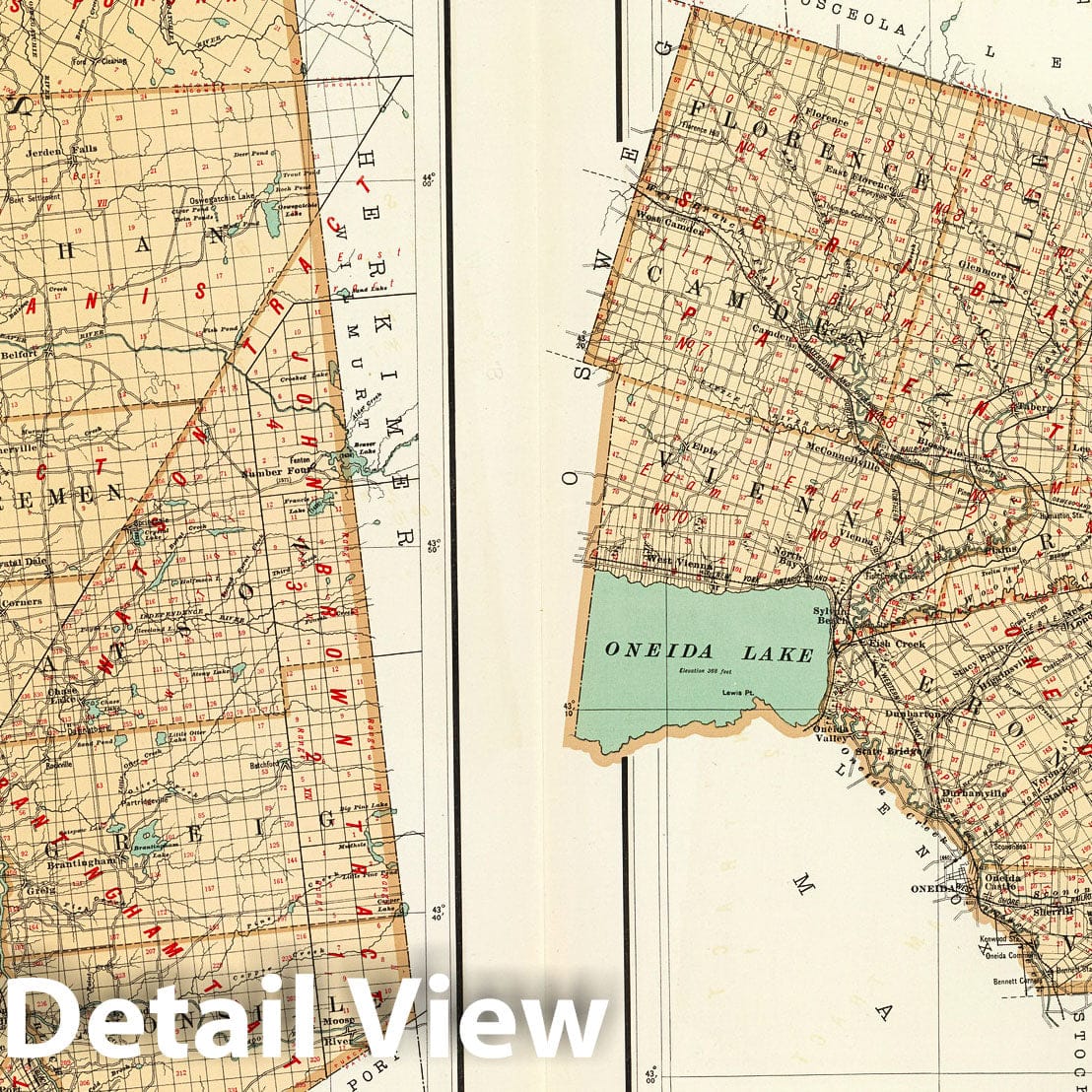 Historic Map : State Atlas Map, Lewis, Oneida counties. 1895 - Vintage Wall Art