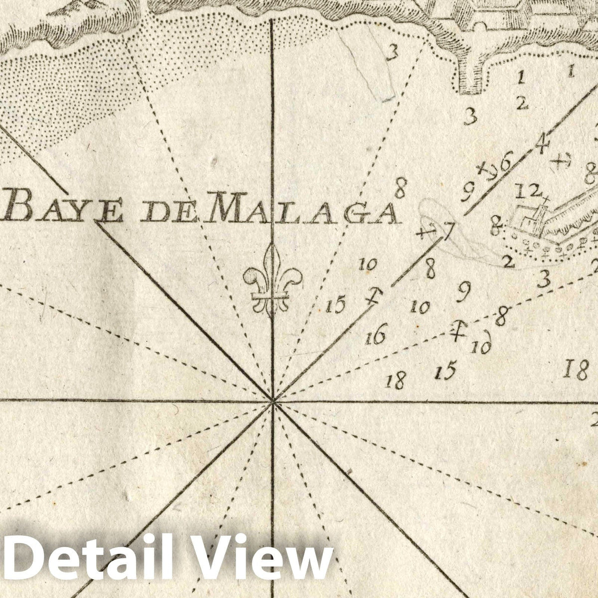 Malaga Bay, Spain - Nautical Chart, 1764 - Historical Map Print